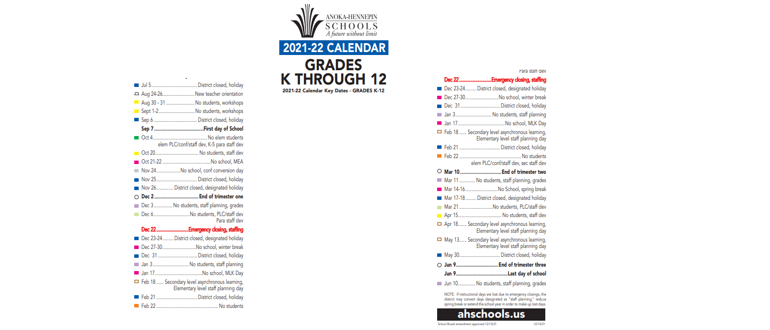 District School Academic Calendar Key for Alexandria House Womens Shelter