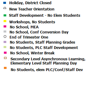 District School Academic Calendar Legend for Monroe Elementary