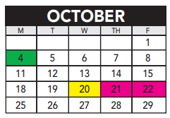 District School Academic Calendar for Crossroads Summer Program for October 2021