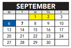 District School Academic Calendar for Bridges for September 2021
