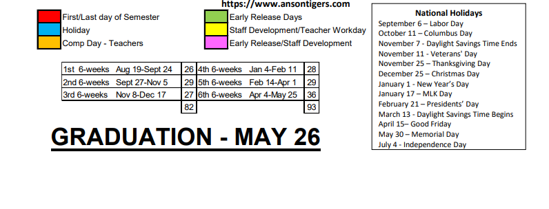 District School Academic Calendar Key for Anson High School