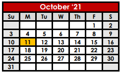 District School Academic Calendar for Anson High School for October 2021
