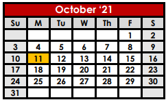 District School Academic Calendar for Anson Elementary for October 2021