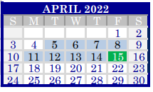 District School Academic Calendar for Raymond Tellas Academy - Daep for April 2022