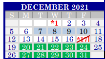 District School Academic Calendar for Raymond Tellas Academy - Jjaep for December 2021