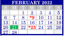 District School Academic Calendar for Raymond Tellas Academy - Jjaep for February 2022