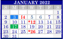 District School Academic Calendar for Raymond Tellas Academy - Daep for January 2022