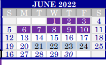 District School Academic Calendar for Raymond Tellas Academy - Jjaep for June 2022