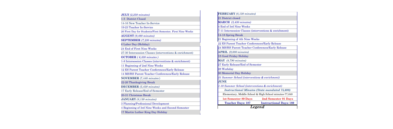 District School Academic Calendar Key for Anthony Middle School