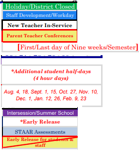 District School Academic Calendar Legend for Raymond Tellas Academy - Daep