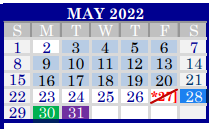 District School Academic Calendar for Raymond Tellas Academy - Jjaep for May 2022