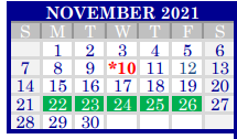 District School Academic Calendar for Raymond Tellas Academy - Jjaep for November 2021