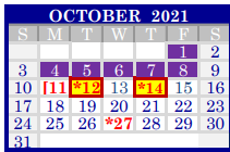 District School Academic Calendar for Raymond Tellas Academy - Daep for October 2021