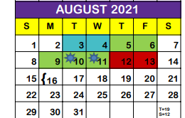District School Academic Calendar for Charlie Marshall Elementary for August 2021