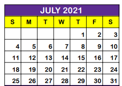 District School Academic Calendar for H T Faulk Early Childhood School for July 2021