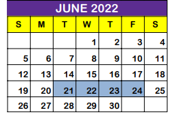 District School Academic Calendar for W A Kieberger Elementary for June 2022