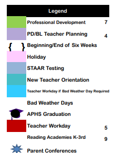 District School Academic Calendar Legend for Aransas Pass High School