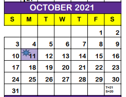 District School Academic Calendar for Aransas Pass Jjaep for October 2021