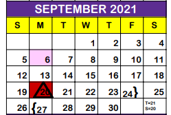 District School Academic Calendar for W A Kieberger Elementary for September 2021