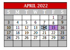 District School Academic Calendar for Denton Co J J A E P for April 2022