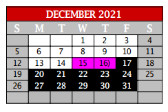 District School Academic Calendar for Argyle Middle School for December 2021