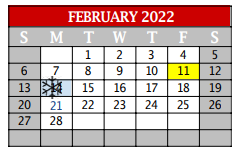 District School Academic Calendar for Denton Co J J A E P for February 2022