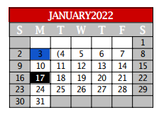 District School Academic Calendar for Denton Co J J A E P for January 2022