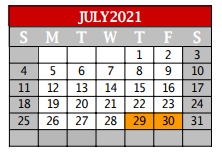 District School Academic Calendar for Denton Co J J A E P for July 2021