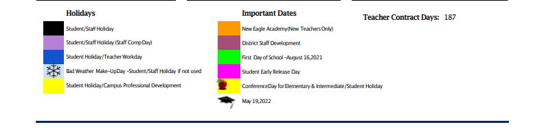 District School Academic Calendar Key for Argyle Middle School