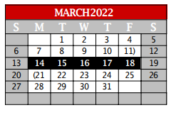 District School Academic Calendar for Denton Co J J A E P for March 2022