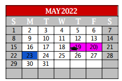 District School Academic Calendar for Denton Co J J A E P for May 2022