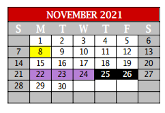 District School Academic Calendar for Denton Co J J A E P for November 2021