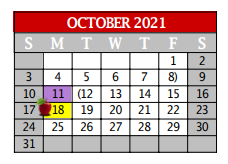 District School Academic Calendar for Denton Co J J A E P for October 2021