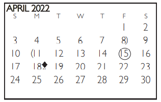 District School Academic Calendar for Shackelford Junior High for April 2022