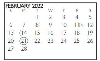 District School Academic Calendar for Tarrant Co J J A E P for February 2022