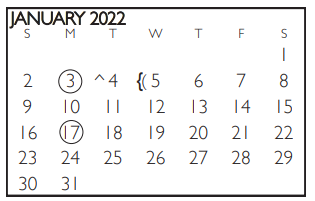 District School Academic Calendar for Homebound for January 2022