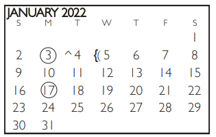 District School Academic Calendar for Tarrant Co J J A E P for January 2022