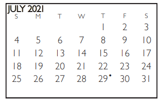 District School Academic Calendar for Short Elementary for July 2021