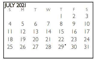 District School Academic Calendar for Tarrant Co J J A E P for July 2021
