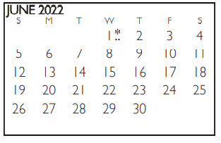 District School Academic Calendar for Nichols Junior High for June 2022