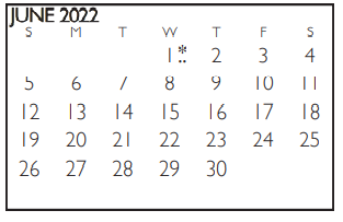 District School Academic Calendar for Tarrant Co J J A E P for June 2022
