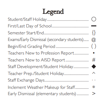 District School Academic Calendar Legend for Newcomer Center