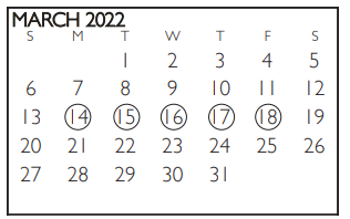 District School Academic Calendar for Young Junior High for March 2022