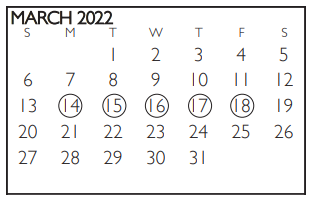District School Academic Calendar for Tarrant Co J J A E P for March 2022