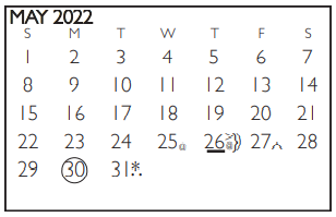 District School Academic Calendar for Ousley Junior High for May 2022