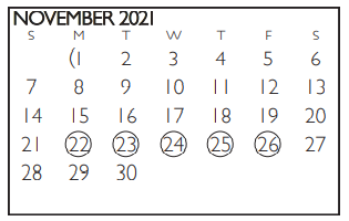District School Academic Calendar for Tarrant Co J J A E P for November 2021
