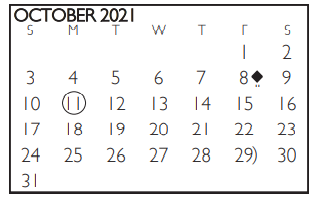 District School Academic Calendar for Jane Ellis Elementary School for October 2021