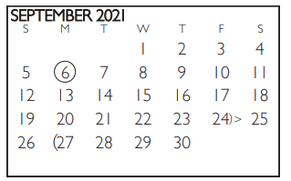 District School Academic Calendar for Tarrant Co J J A E P for September 2021