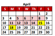 District School Academic Calendar for Smith Co Jjaep for April 2022