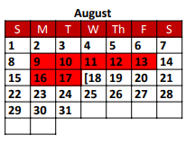 District School Academic Calendar for Smith Co Jjaep for August 2021